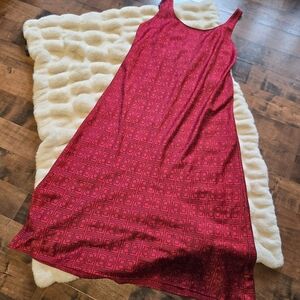 Natori Red Geometric Greek Key Slip Dress [Medium] Loungewear